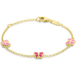 Armband Vlinders geelgoud-emaille roze 11-13 cm