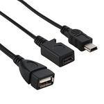USB 2.0 Vrouwtje naar Mini USB Mannetje + Micro 5 Pin Vrouwtje Type A Kabel, Lengte: 20 cm