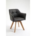 Draaibare design stoel LIVORNO vintage bruin beukenhouten poten met armleuningen - 41313