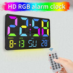 AGSIVO Grote RGB-regenboog Digitale Wandklok Alarmklok Groot LED-display met Snooze / Afstandsbediening / Automatische h