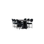 Copenhagen eethoek tafel zwart en 4 Tempe stoelen dunkergrijs.
