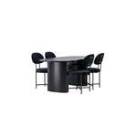 Dipp eethoek tafel zwart en 4 Velvet stoelen grijs.