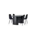 Copenhagen eethoek tafel zwart en 4 Sanjos stoelen naturel.