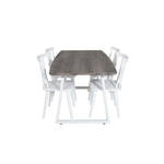 IncaNABL eethoek eetkamertafel uitschuifbare tafel lengte cm 160 / 200 el hout decor en 4 X-chair eetkamerstal grijs.