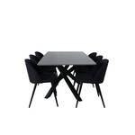 IncaNABL eethoek eetkamertafel uitschuifbare tafel lengte cm 160 / 200 el hout decor en 8 Polar eetkamerstal PU
