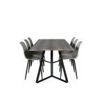IncaNABL eethoek eetkamertafel uitschuifbare tafel lengte cm 160 / 200 el hout decor en 4 Slim High Back eetkamerstal PU