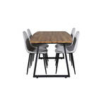 IncaNABL eethoek eetkamertafel uitschuifbare tafel lengte cm 160 / 200 el hout decor en 4 Velvet Deluxe eetkamerstal