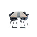 MarinaGRBL eethoek eetkamertafel el hout decor grijs en 6 Velvet eetkamerstal velours blauw, zwart.