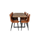 IncaNABL eethoek eetkamertafel uitschuifbare tafel lengte cm 160 / 200 el hout decor en 6 Velvet eetkamerstal velours