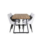 IncaNABL eethoek eetkamertafel uitschuifbare tafel lengte cm 160 / 200 el hout decor en 4 Plaza eetkamerstal blauw,