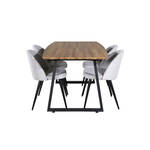 IncaNABL eethoek eetkamertafel uitschuifbare tafel lengte cm 160 / 200 el hout decor en 4 Wrinkles eetkamerstal velours