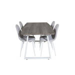 IncaNABL eethoek eetkamertafel uitschuifbare tafel lengte cm 160 / 200 el hout decor en 4 Velvet eetkamerstal