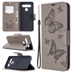 Voor LG K61 Two Butterflies Embossing Pattern Horizontale Flip Leather Case met Holder & Card Slot & Wallet & Lanyard(Grijs)