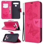 Voor LG K61 Two Butterflies Embossing Pattern Horizontale Flip Leather Case met Holder & Card Slot & Wallet & Lanyard(Rose Red)