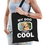 Katoenen tasje my dog is serious cool zwart - Golden Retriever honden cadeau tas - Feest Boodschappentassen