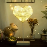 Hart vorm rotan romantische vakantie LED licht met houder warme Fairy decoratieve Lamp nachtlampje voor Kerstmis bruiloft slaapkamer (Warm wit)