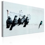 Schilderij - Protesterende Vogels , Banksy, print op echt Italiaans canvas, zeer actueel schilderij van Banksy, 3 maten