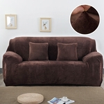 Pluche stof sofa cover dikke zachte bank elastische sofa covers niet omvatten kussensloop specificatie: 3 Seat 190-230cm (koffie)