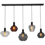 Masterlight 5-lichts hanglamp - zwart - Porto met Blossom smoke glazen 2711-05-05-130-5-7
