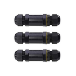 Set 3x kabelverbinder-R 3 polig IP68 waterdicht zwart 10-12mm kabel