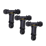 Set 3x Kabelverbinder-T 3 polig IP68 waterdicht zwart 10-12mm kabel