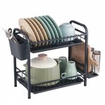 VEVOR afdruiprek servies 545 x 250 x 396 mm, 2-laags afdruiprek roestvrij staal, afdruiprek, afdruiprek met keukengereihouder en lekbak, afdruiprek