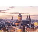 Schilderij - Amsterdam, Silhouet aquarel effect, premium print 100x50cm