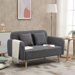 HOMCOM Loveseat, 2-zitsbank met kussens, modern compact design, verstelbare voetsteunen, 130 x 70 x 80 cm, fluweelzacht, Grijs + naturel | Aosom.nl