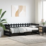 Slaapbank uitschuifbaar massief grenenhout zwart 2x(90x190) cm