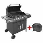 Gasbarbecue 4+1 kookzone zwart en zilverkleurig