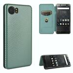 Voor BlackBerry Keyone Carbon Fiber Textuur Magnetische Horizontale Flip TPU + PC + PU lederen hoes met kaartsleuf (groen)