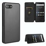 Voor BlackBerry Keyone Carbon Fiber Textuur Magnetische horizontale flip TPU + PC + PU lederen hoes met kaartsleuf (Blauw)