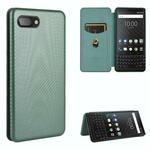 Voor BlackBerry KEY2 Carbon Fiber Texture Magnetic Horizontal Flip TPU + PC + PU Lederen case met kaartsleuf (groen)
