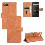 Voor BlackBerry KEY2 Solid Color Skin Feel Magnetic Buckle Horizontal Flip Calf Texture PU Leather Case with Holder & Card Slots & Wallet(Brown)