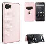 Voor BlackBerry Keyone Carbon Fiber Textuur Magnetische Horizontale Flip TPU + PC + PU lederen hoes met kaartsleuf (Roze)