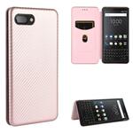 Voor BlackBerry KEY2 Carbon Fiber Texture Magnetic Horizontal Flip TPU + PC + PU Leather Case met kaartsleuf (roze)