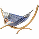 Tweepersoons hangmat met metalen standaard - 350x160cm - Paars - 160kg draagkracht- 100% katoen - binnen & buiten