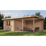 Lugarde Select Blokhut met overkapping Tiel 300x400cm + 300cm - Keteldruk Bruin