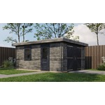 Lugarde Select Blokhut met overkapping Ede 250x250cm + 400cm - Keteldruk Grijs