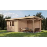 Lugarde Select Blokhut met overkapping Ede 250x250cm + 400cm - Keteldruk Bruin