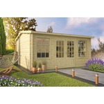 Tuindeco Meaghan Blokhut 450x450 cm 40 mm vuren blank- Zadeldak- Onbehandeld vurenhout- Tuindeco