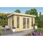 Tuindeco Victoria Blokhut 410x300 cm 58 mm vuren blank- Plat dak- Onbehandeld vurenhout- Tuindeco
