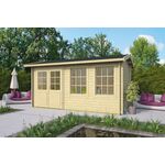 Tuindeco Meg Blokhut 595x400 cm 44 mm vuren blank- Lessenaarsdak- Onbehandeld vurenhout- Tuindeco