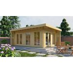 Tuindeco Hypermodern Blokhut 320x260 cm 28 mm vuren blank- Plat dak- Onbehandeld vurenhout- Tuindeco