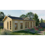 Tuindeco Uddel Blokhut 380x260 cm 28 mm vuren blank- Plat dak- Onbehandeld vurenhout- Tuindeco