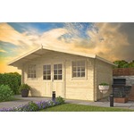 Tuindeco Sheffield Blokhut 540x540 cm + luifel 423 cm 58 mm vuren blank- Zadeldak- Onbehandeld vurenhout- Tuindeco