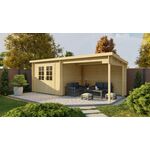 Tuindeco Freddy Blokhut 300x250 cm + luifel 298 cm 28 mm vuren blank- Lessenaarsdak- Onbehandeld vurenhout- Tuindeco