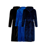 Fleece badjas capuchon borduren-kobaltblauw-l/xl