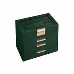 Sieradendoos met glazen deksel en lades, Bosgroen + goudkleurig / 6 niveaus (16,3 x 25,1 x 29 cm)