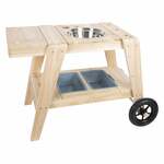 Outsunny Buitenkeuken Eiland, Grillwagen met Kast en Planken, Keukentrolley van Hout en Roestvrijstaal, Met Wielen, Natuurhout
